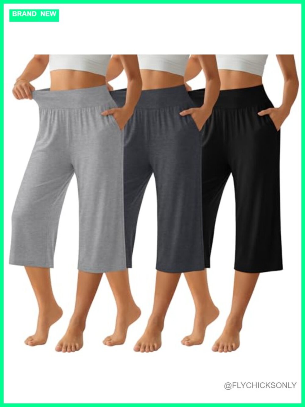 3 Pack Women's Capri Pants High Waist Wide Leg Lounge Yoga Pants with Pockets